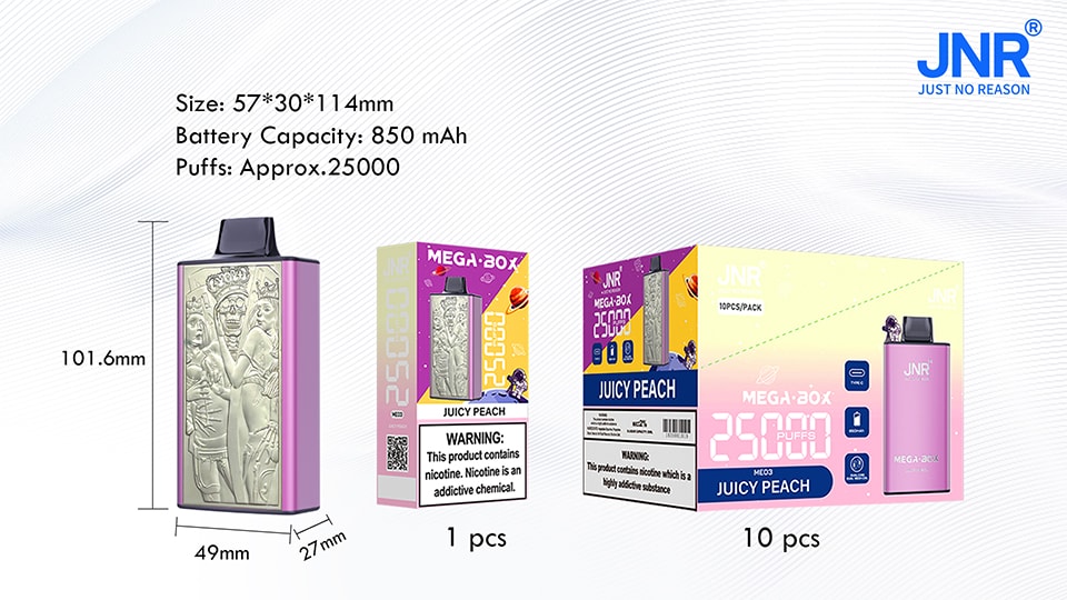 JNR® Mega Box 25K Redefining Disposable Vaping Excellence Product Description Figure 2